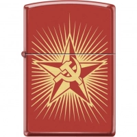 Зажигалка ZIPPO Серп и Молот на Звезде, латунь/сталь с покрытием Red Matte, красная, 36x12x56 мм купить в Ульяновске